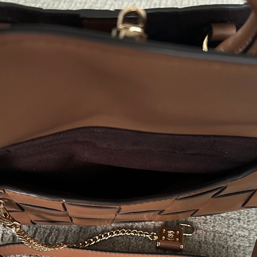Michael Kors Woven Leather Satchel in Cognac Brown with Gold Hardware - Picture 8 of 12